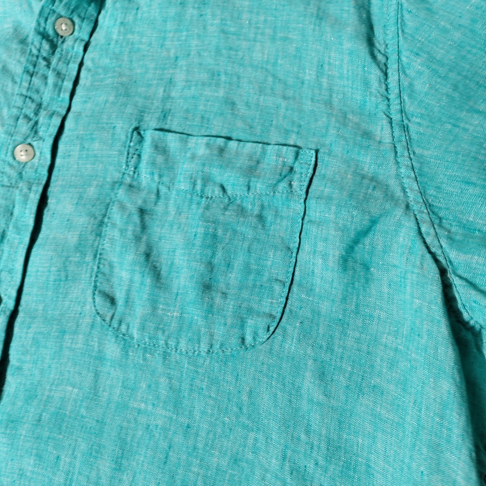 Lands End Mens Teal 100% Linen Short Sleeve Button Down Shirt Traditional Fit L - Picture 4 of 7